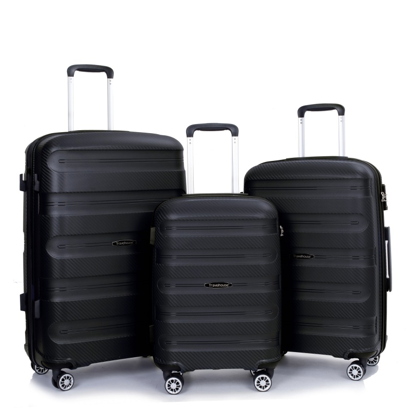 Hardshell Suitcase Spinner Wheels PP Luggage Sets Lightweight Durable Suitcase with TSA Lock,3-Piece Set (20/24/28) ,Black